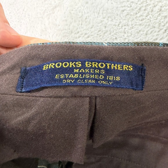 Vintage Brooks Brothers Mens 34x30 Plaid Dress Pants Brown Cuffed Wool Trousers - Picture 5 of 10